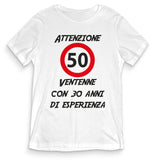 TeesBlitz T-Shirt divertente - Attenzione 50 ventenne con 30 anni di esperienza- tee21-041