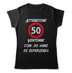 TeesBlitz T-Shirt divertente - Attenzione 50 ventenne con 30 anni di esperienza- tee21-041
